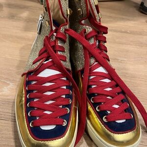 Christian Louboutin Red and Gold Sneakers